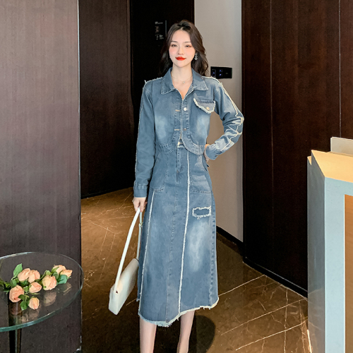 Spring women's new denim skirt casual suit, fashionable and age-reducing two-piece dress