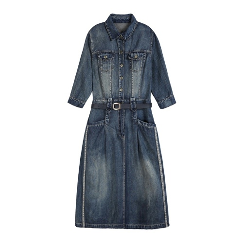 Early spring denim dress for women, spring and autumn new style European fashionable temperament, waist slimming, high-end shirt dress