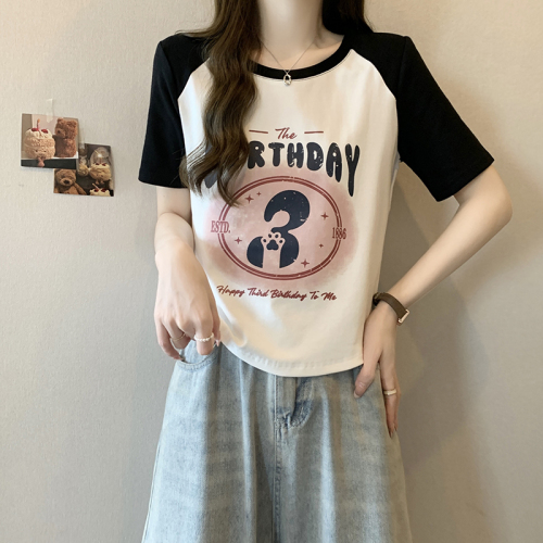 Actual shot of 2024 summer new style fat mm plus size women's casual fashion printed letter raglan short-sleeved T-shirt