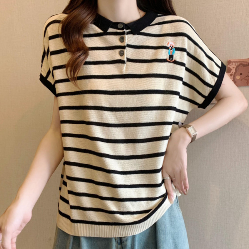 Real shot!  !  There’s a big picture!  2024 new summer style small fragrance contrast color knitted fir thin ice silk T-shirt trendy