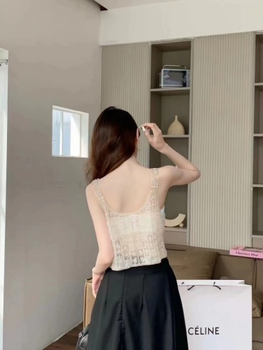 Unique and exquisite slightly see-through lace camisole outer wear women's summer sleeveless bottoming vest pure lust style mesh top
