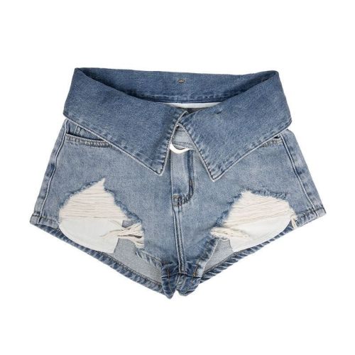 Hot girl retro ripped jeans women's summer hot pants shorts high waist sexy design niche wide leg pants