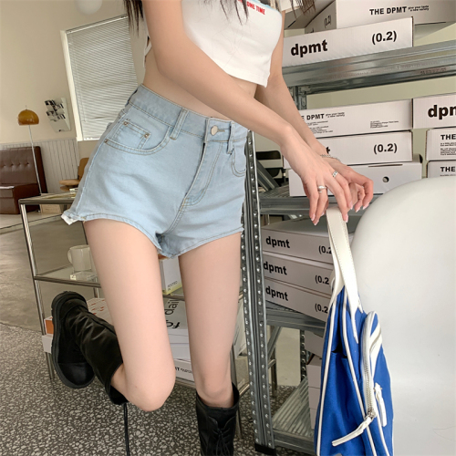 Hot girl sexy leg-lengthening denim shorts for women 2024 new high-waisted slimming irregular hip-covering super shorts trendy