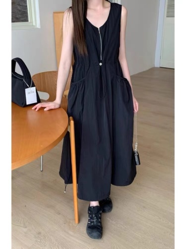 Niche design French dress for women summer new casual mid-length skirt workwear zipper vest long skirt