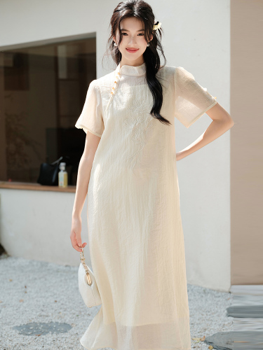 New Chinese style dress for women summer lotus embroidered national style cheongsam vest top