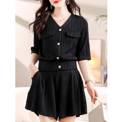 Light luxury slimming V-neck short-sleeved fashion suit temperament summer cardigan small fragrance top suit