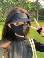 Real shot of hyaluronic acid black rubber brim sunscreen mask for women summer full face sunscreen ice silk sunscreen