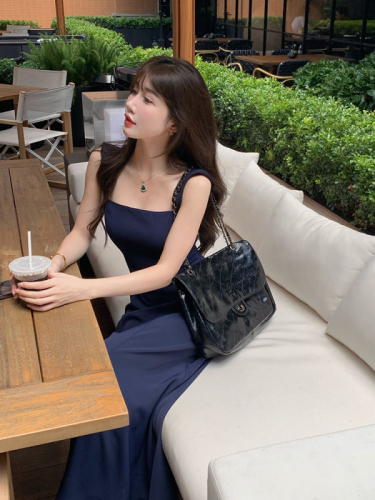 Korean French style small flying sleeve dress for women summer 2024 new style high-end casual mid-length suspender skirt