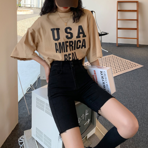 Women's Black Denim Short Shorts 2024 Summer High-Waisted Slimming Ass-Lifting Straight Leg Five-Finger Cycling Pants