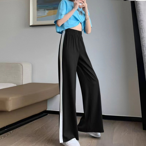 Ice silk quick-drying sports pants for women summer slit wide-leg pants for women high-waisted loose and versatile straight-leg slimming casual pants
