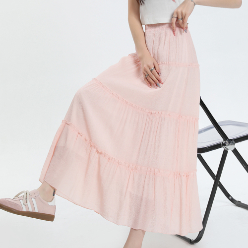 White skirt for women spring and summer 2024 new high-waisted slim mid-length a-line ballet style puffy cake skirt