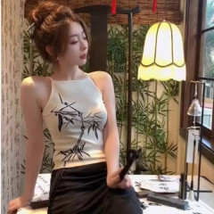 Tmall quality new Chinese style light national style bamboo print suspender women's 2024 summer new slim top