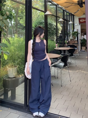 Real shot~Fashion suit for hot girls, simple slim vest, summer loose wide-leg pants, casual pants two-piece set