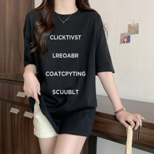 Real shot of American letter print niche mid-length loose and versatile T-shirt for women