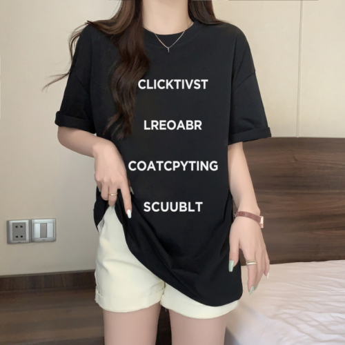 Real shot of American letter print niche mid-length loose and versatile T-shirt for women