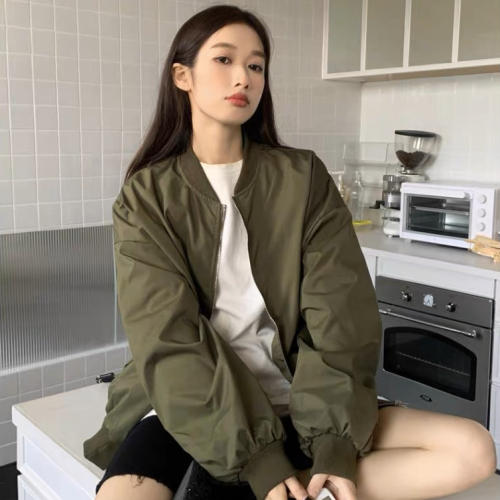 24 New Year Korean chic all-match thin retro stand-up collar casual loose baseball uniform work jacket jacket for women