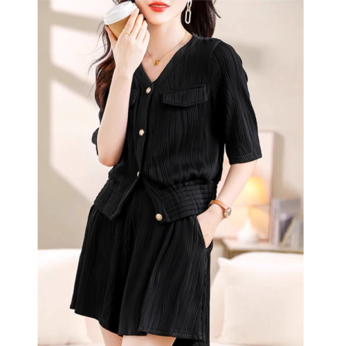 Light luxury slimming V-neck short-sleeved fashion suit temperament summer cardigan small fragrance top suit