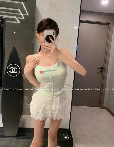 2024 new summer style double shoulder strap single breasted temperament knitted sweater women's thin bottoming top