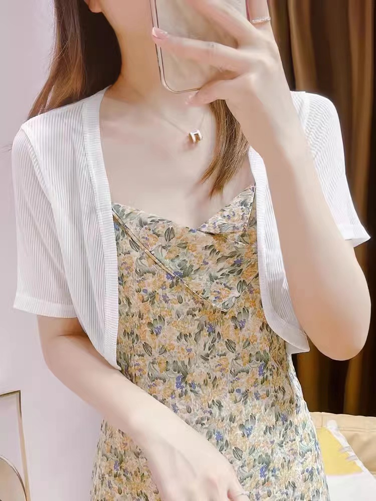 Small waistcoat, short-sleeved top, women's mesh cardigan, suspender skirt, shawl, summer skirt, sunscreen ice silk blouse