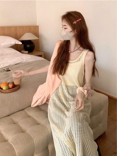 French style hollow suspender dress for women 2024 new summer pear-shaped body wear long vest dress