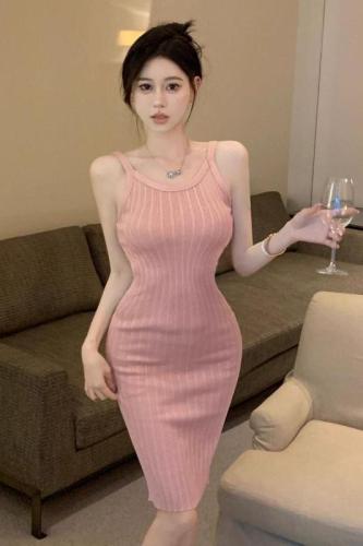 Tmall quality summer pure desire hottie bottoming sling knitted hip-covering slim dress female high-end