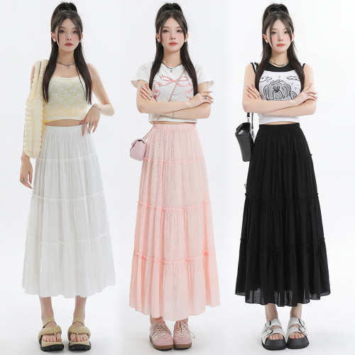 White skirt for women spring and summer 2024 new high-waisted slim mid-length a-line ballet style puffy cake skirt