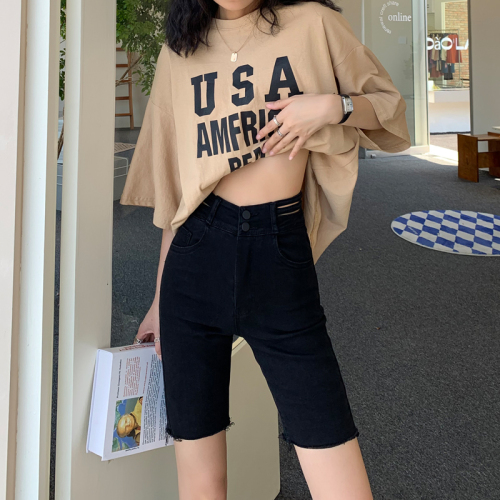 Women's Black Denim Short Shorts 2024 Summer High-Waisted Slimming Ass-Lifting Straight Leg Five-Finger Cycling Pants