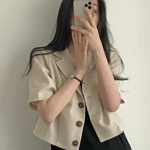 New version of ins blogger thin short-sleeved linen suit jacket