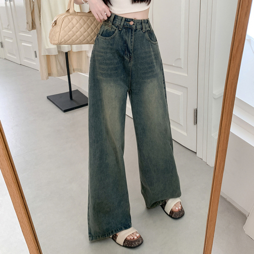 Actual shot ~ American high street wide leg jeans for women, retro, old and drapey, slim, loose, high-waisted straight pants