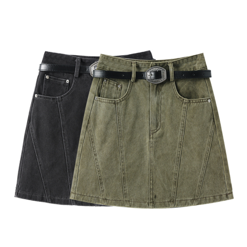 2024 New American Retro A-line Denim Skirt for Women Spring and Autumn Temperament Hot Girl High Waist Short Skirt Trendy