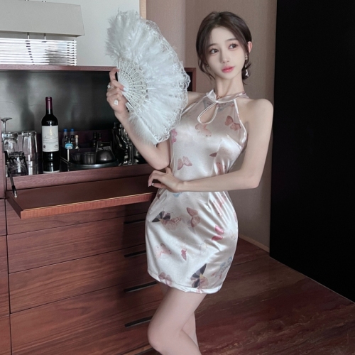 Real shot of new Chinese-style slit dress for women in summer slim-fitting short national style improved cheongsam skirt