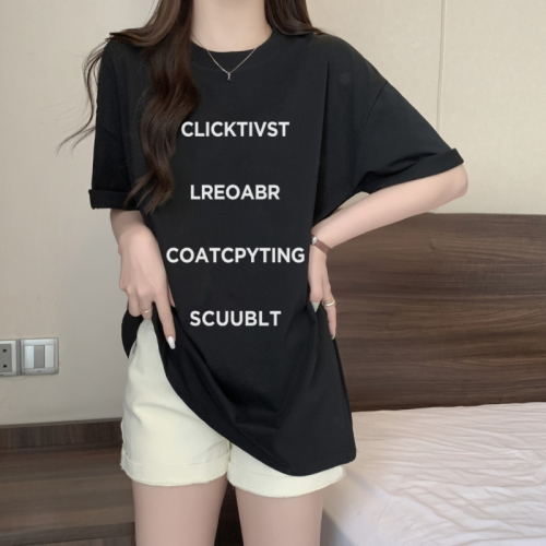 Real shot of American letter print niche mid-length loose and versatile T-shirt for women