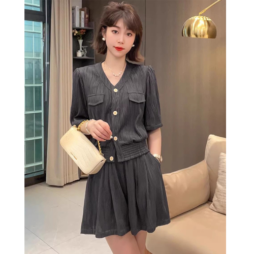 Light luxury slimming V-neck short-sleeved fashion suit temperament summer cardigan small fragrance top suit