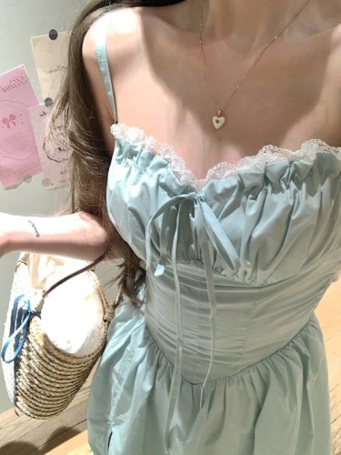 Real shot of ins big backless holiday style fairy backless mint mambo super fairy dress