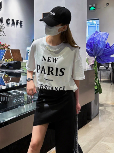 Light luxury lady new style back collar 240g pure cotton combed tight quality pure cotton short-sleeved T-shirt