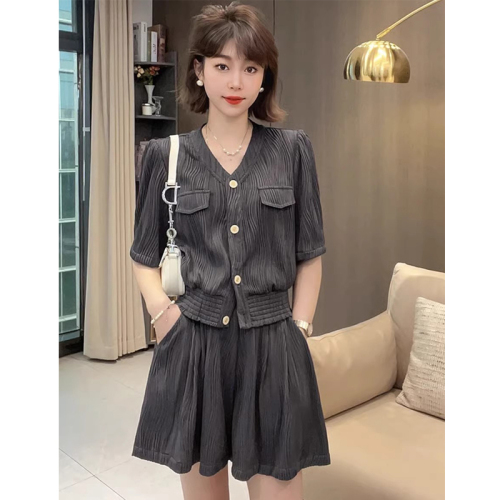 Light luxury slimming V-neck short-sleeved fashion suit temperament summer cardigan small fragrance top suit