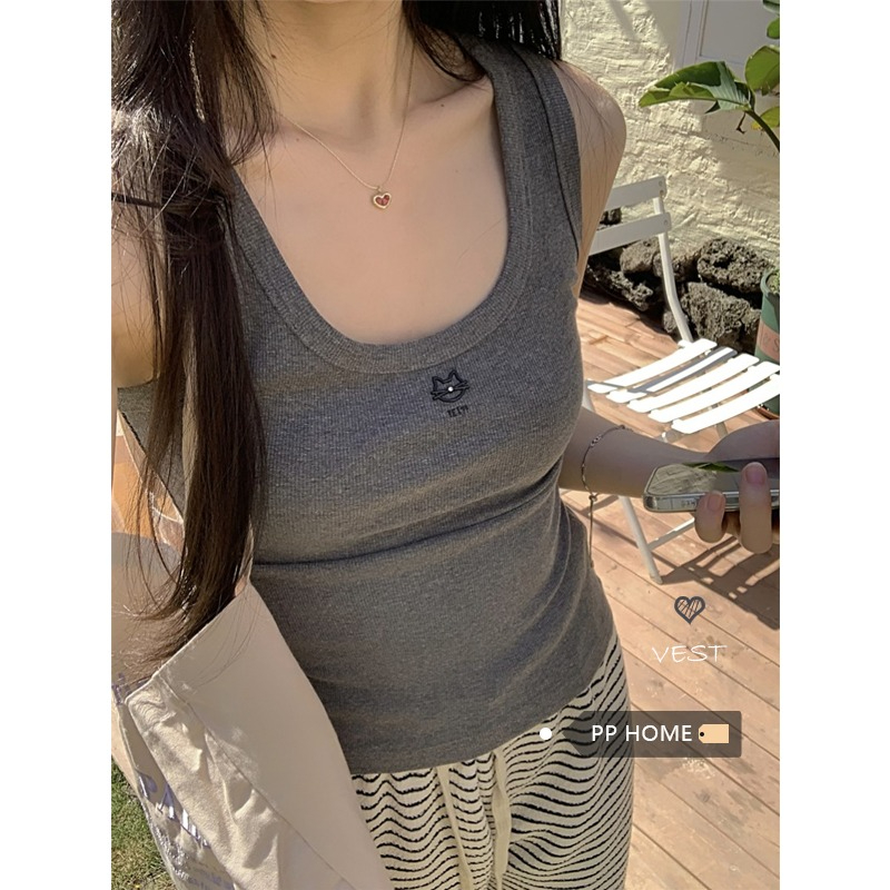Slim fit inner wear~Basic cat print vest for women summer sweet and spicy slim fit versatile outer top