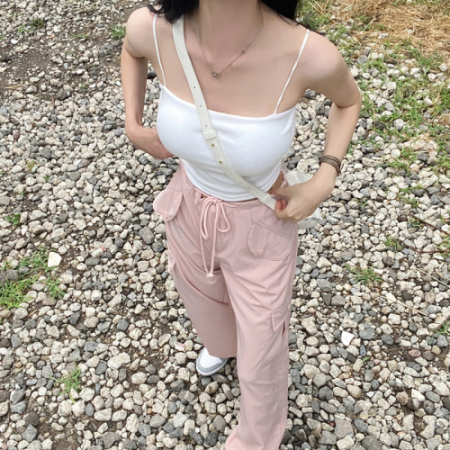 韩国chic背心带胸垫褶皱显瘦夏季冰丝内搭外穿吊带上衣女
