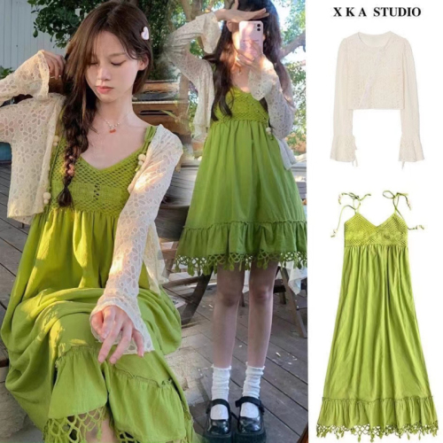 Dress Summer Suit Cool Long Skirt Slimming Lazy Style Suspender Two-piece Set for Small People