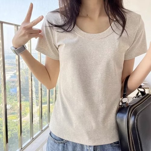 Real shot short-sleeved T-shirt for women in summer 2024 Korean version solid color T-shirt loose slimming inner layering top