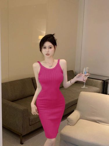 Tmall quality summer pure desire hottie bottoming sling knitted hip-covering slim dress female high-end