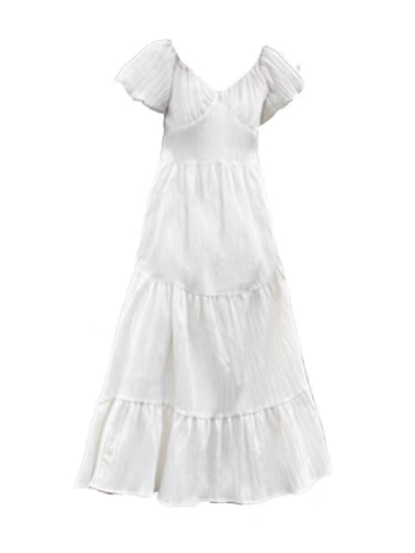 French Tea Break White V-neck Puff Sleeve Dress Summer Waist Slimming, A and Sassy Gentle Temperament Long Skirt for Women