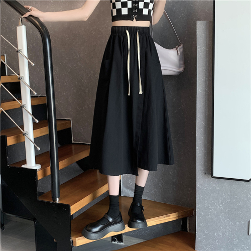 Summer 2024 new style women's Korean style elastic waist slimming irregular mid-length A-line skirt petite skirt