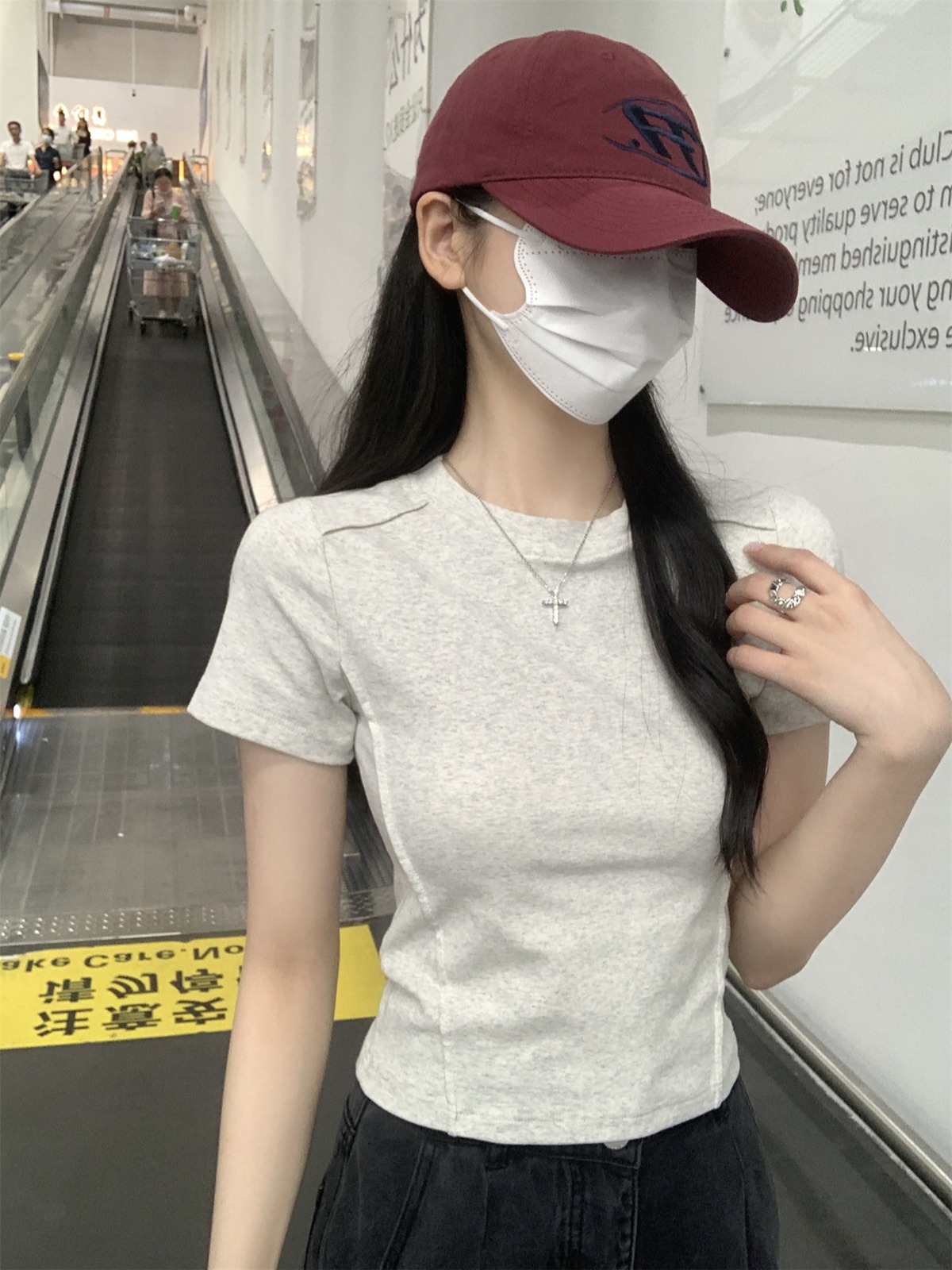 實拍 夏季韓版修身正肩魚骨純色百搭圓領純棉短袖上衣T恤