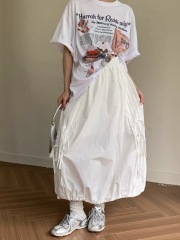 Lace stitching double side strap bow skirt 2024 summer new Korean sweet skirt