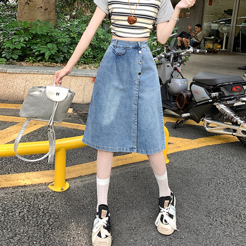 Real shot of three-point jeans summer thin 2024 new culottes fake two-piece large size fat mm slimming pants