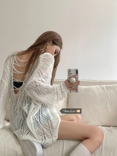 Tmall quality knitted blouse women's spring suspender outer wear 2024 new lazy design hollow backless