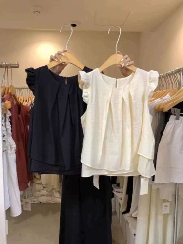 褶皱无袖衬衫女设计感小众韩国东大门2024夏季新款法式独特上衣潮