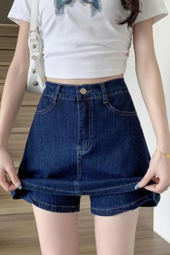 Actual shot of new summer style elastic waist elastic denim skirt pants for fat girls, anti-exposure skirt, fashionable large size shorts