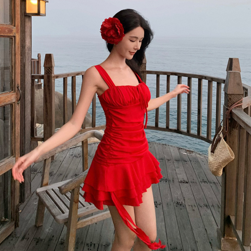 海边度假沙滩裙女旅游连衣裙适合小个子的穿搭绝美小裙旅行红色夏